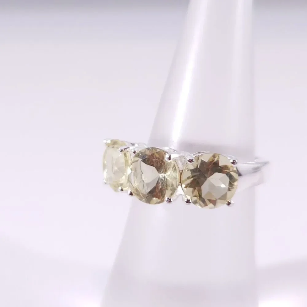 Brazilian Lemon Quartz Trilogy Ring 3.8 Carats tw Sterling Silver Size 5